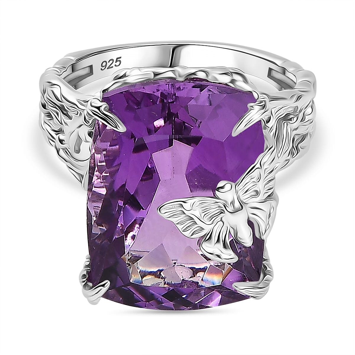 Pink Amethyst Nature Ring in Rhodium Overlay Sterling Silver 12.50 Ct. 8036811 0