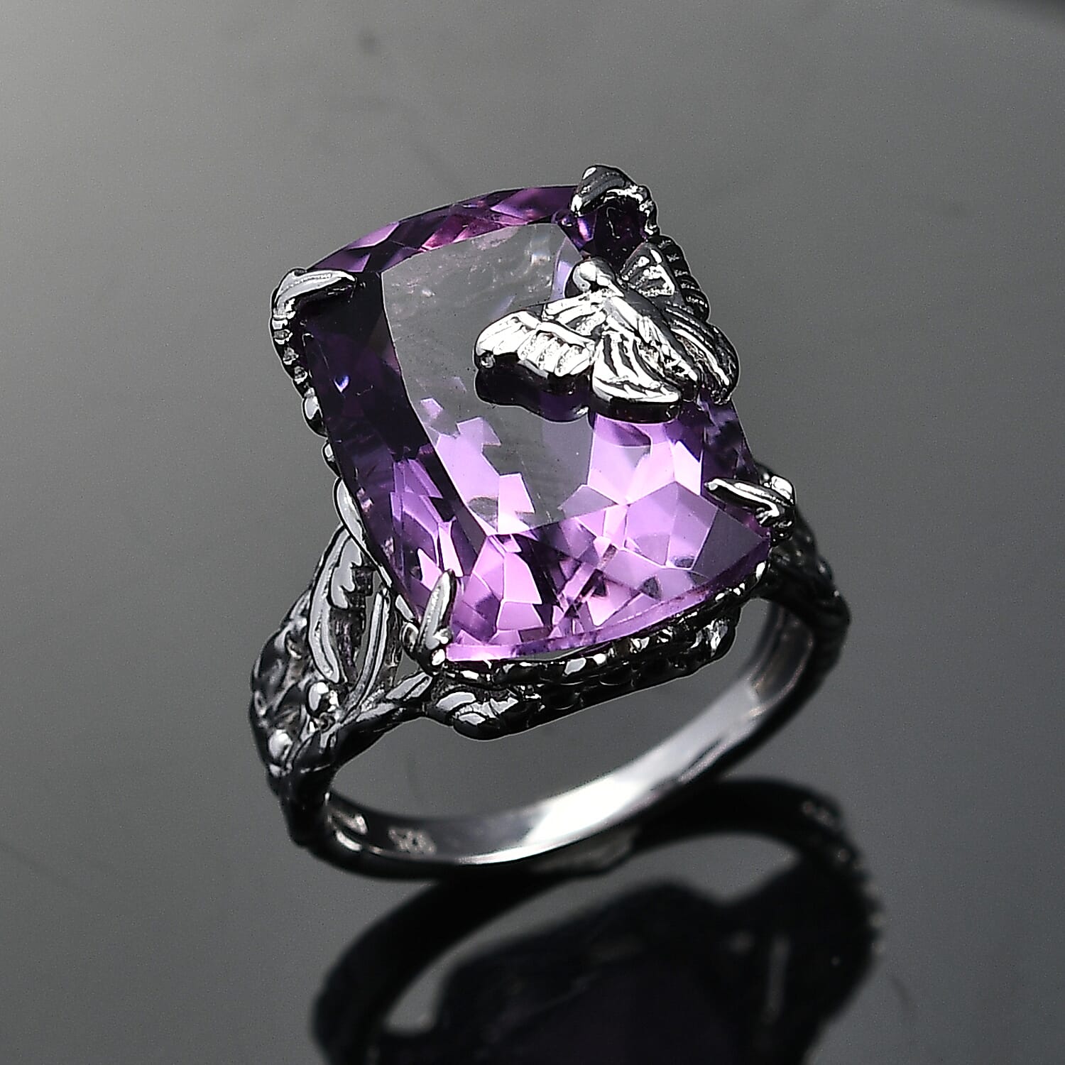 Pink Amethyst Nature Ring in Rhodium Overlay Sterling Silver 12.50 Ct. 8036811 2
