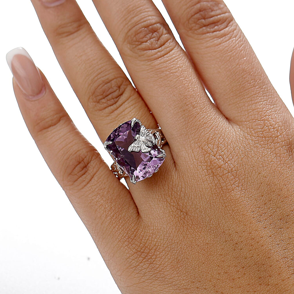Pink Amethyst Ring in Rhodium Overlay Sterling Silver 12.50 Ct.