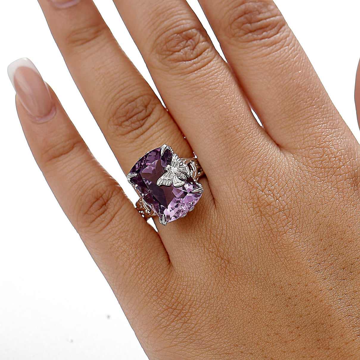 Pink Amethyst Nature Ring in Rhodium Overlay Sterling Silver 12.50 Ct. 8036811 3