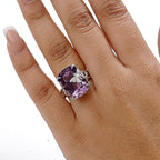 Pink Amethyst Ring in Rhodium Overlay Sterling Silver 12.50 Ct.