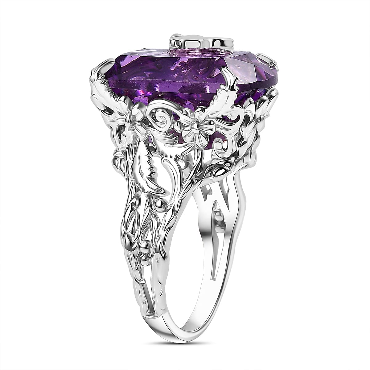 Pink Amethyst Nature Ring in Rhodium Overlay Sterling Silver 12.50 Ct. 8036811 4