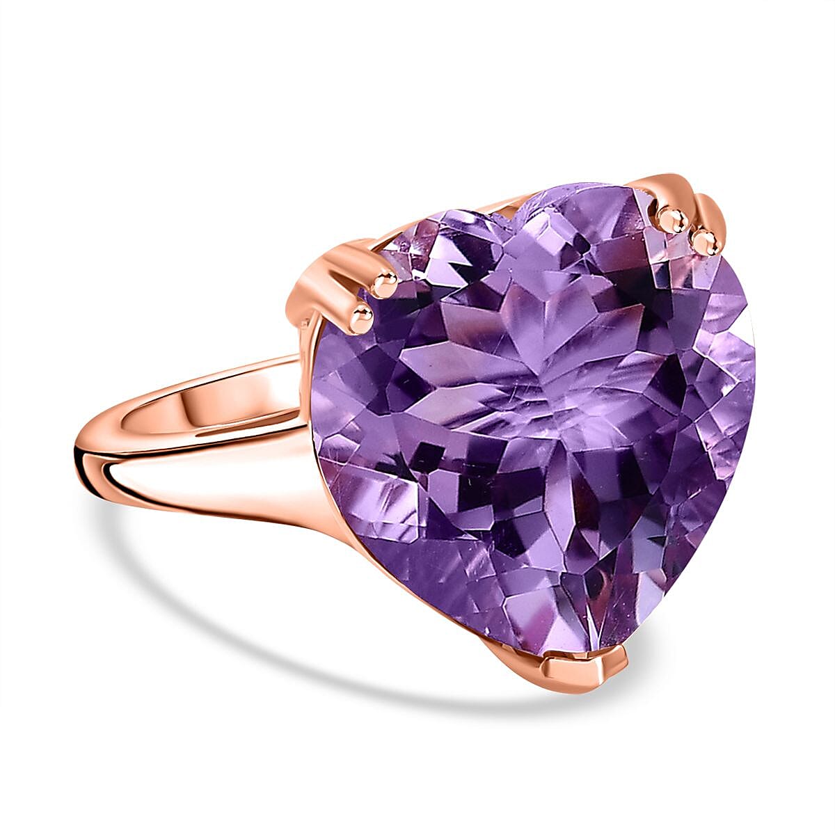 Pink Amethyst Solitaire Heart Ring in 18K Vermeil Rose Gold Plated Sterling Silver 15.00 ct. 7711636 0