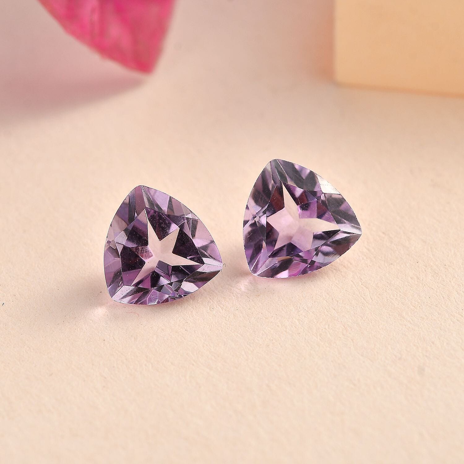 Set of 2 Pink Amethyst Loose Gemstones in Trillion Shape (8.0mm) 7751258 2