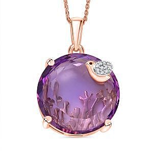 GP Italian Garden Collection - Pink Amethyst, White Zircon Pendant with Chain (Size 20) in 18K Vermeil Rose Gold Over Sterling Silver 16.68 Ct. 4379942 0