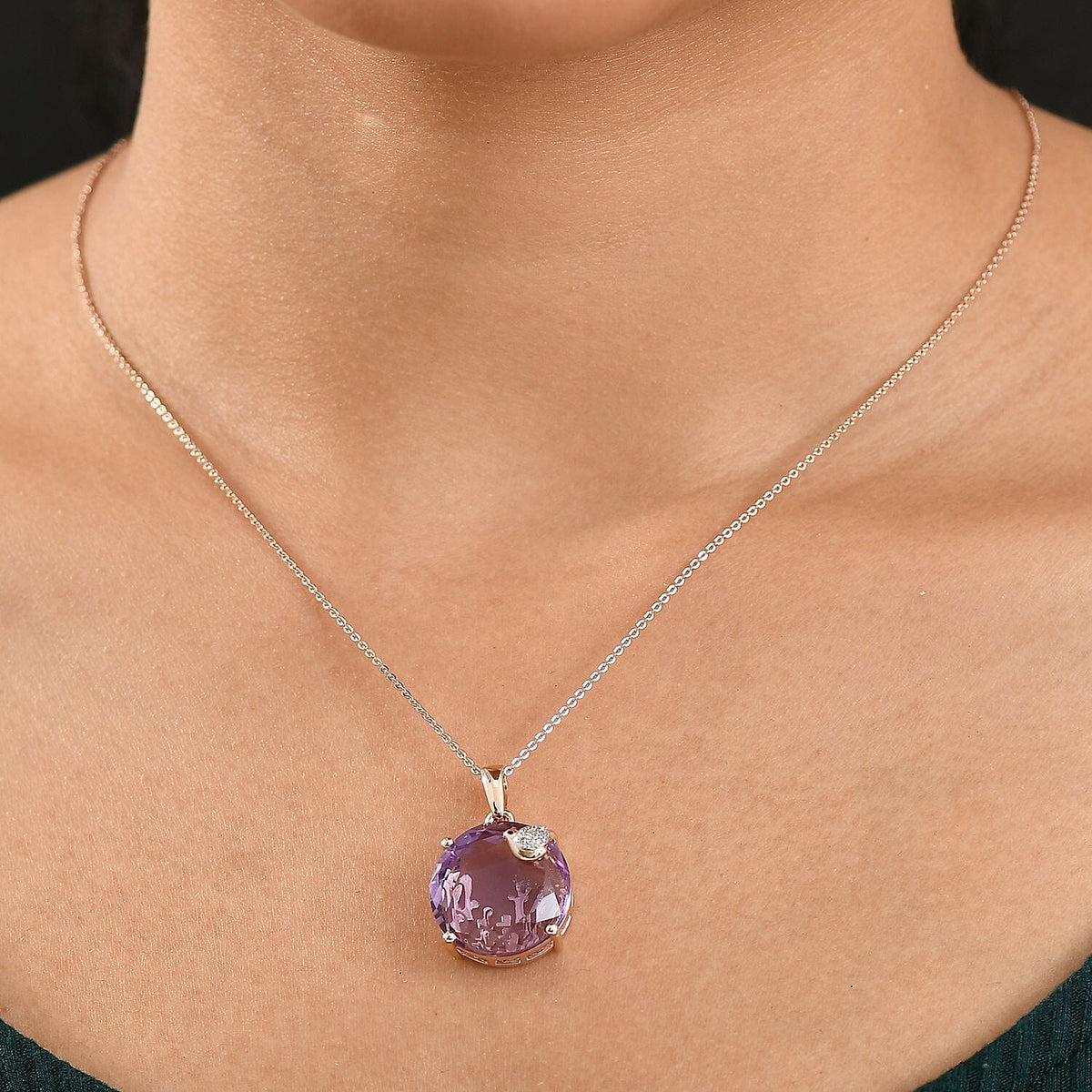 GP Italian Garden Collection - Pink Amethyst, White Zircon Pendant with Chain (Size 20) in 18K Vermeil Rose Gold Over Sterling Silver 16.68 Ct. 4379942 3