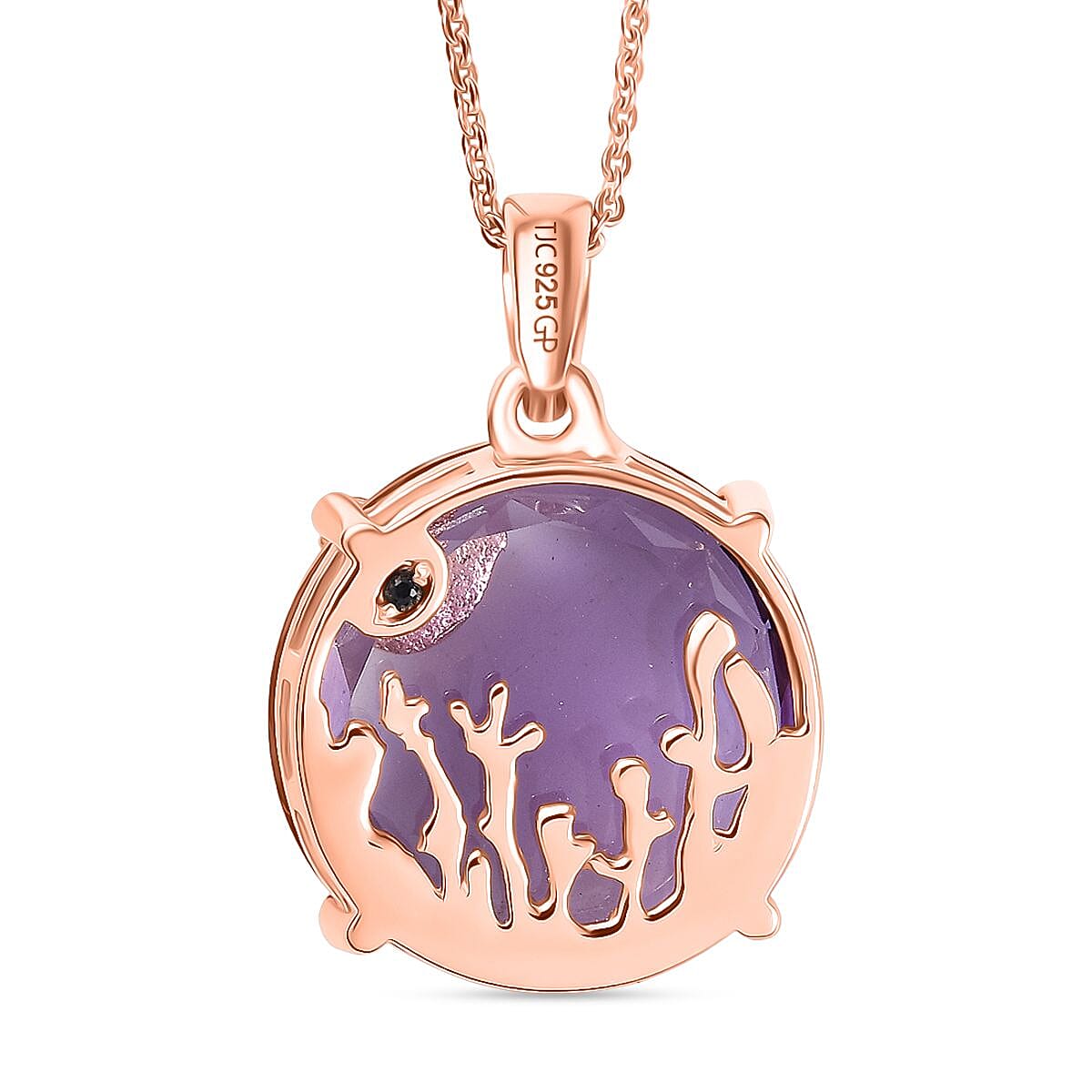 GP Italian Garden Collection - Pink Amethyst, White Zircon Pendant with Chain (Size 20) in 18K Vermeil Rose Gold Over Sterling Silver 16.68 Ct. 4379942 6