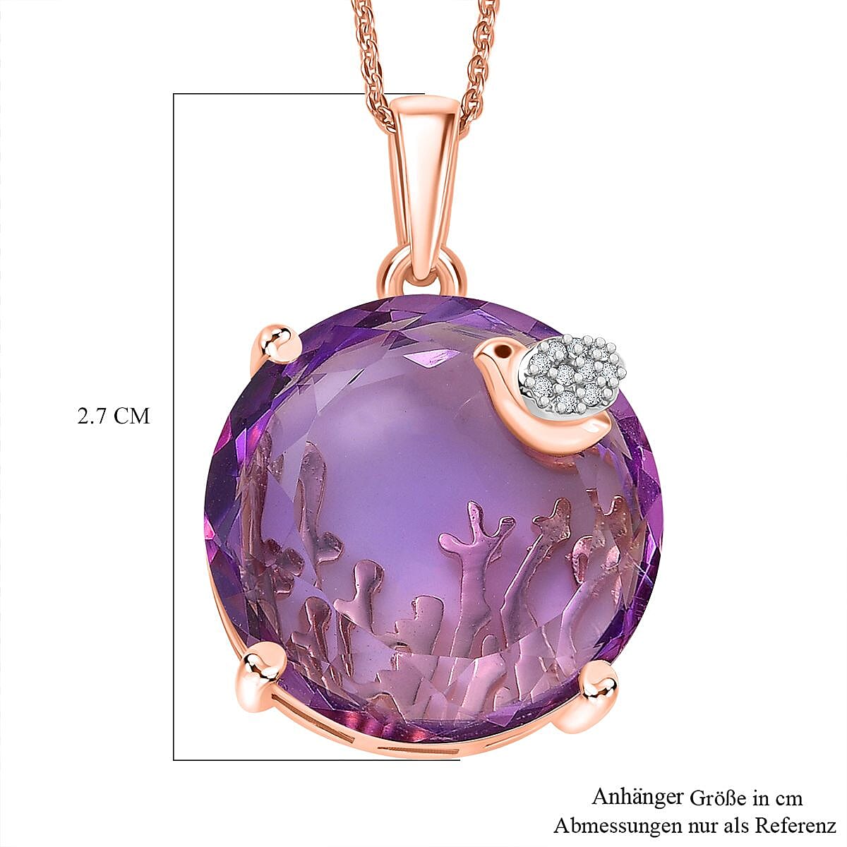 GP Italian Garden Collection - Pink Amethyst, White Zircon Pendant with Chain (Size 20) in 18K Vermeil Rose Gold Over Sterling Silver 16.68 Ct. 4379942 8