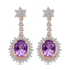 AAA Rose De France Amethyst & White Zircon Dangling Earring with Push Back in 18K Vermeil Rose Gold Plated Sterling Silver 5.23 Ct.