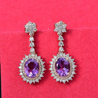 AAA Rose De France Amethyst & White Zircon Dangling Earring with Push Back in 18K Vermeil Rose Gold Plated Sterling Silver 5.23 Ct.