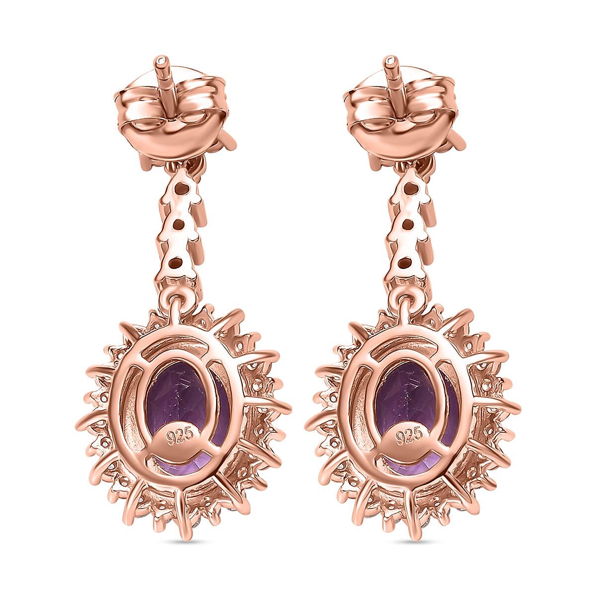 AAA Rose De France Amethyst and White Zircon Dangling Halo Earrings in 18K Vermeil Rose Gold Plated Sterling Silver 8040789 3