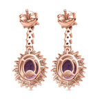 AAA Rose De France Amethyst & White Zircon Dangling Earring with Push Back in 18K Vermeil Rose Gold Plated Sterling Silver 5.23 Ct.