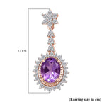 AAA Rose De France Amethyst & White Zircon Dangling Earring with Push Back in 18K Vermeil Rose Gold Plated Sterling Silver 5.23 Ct.