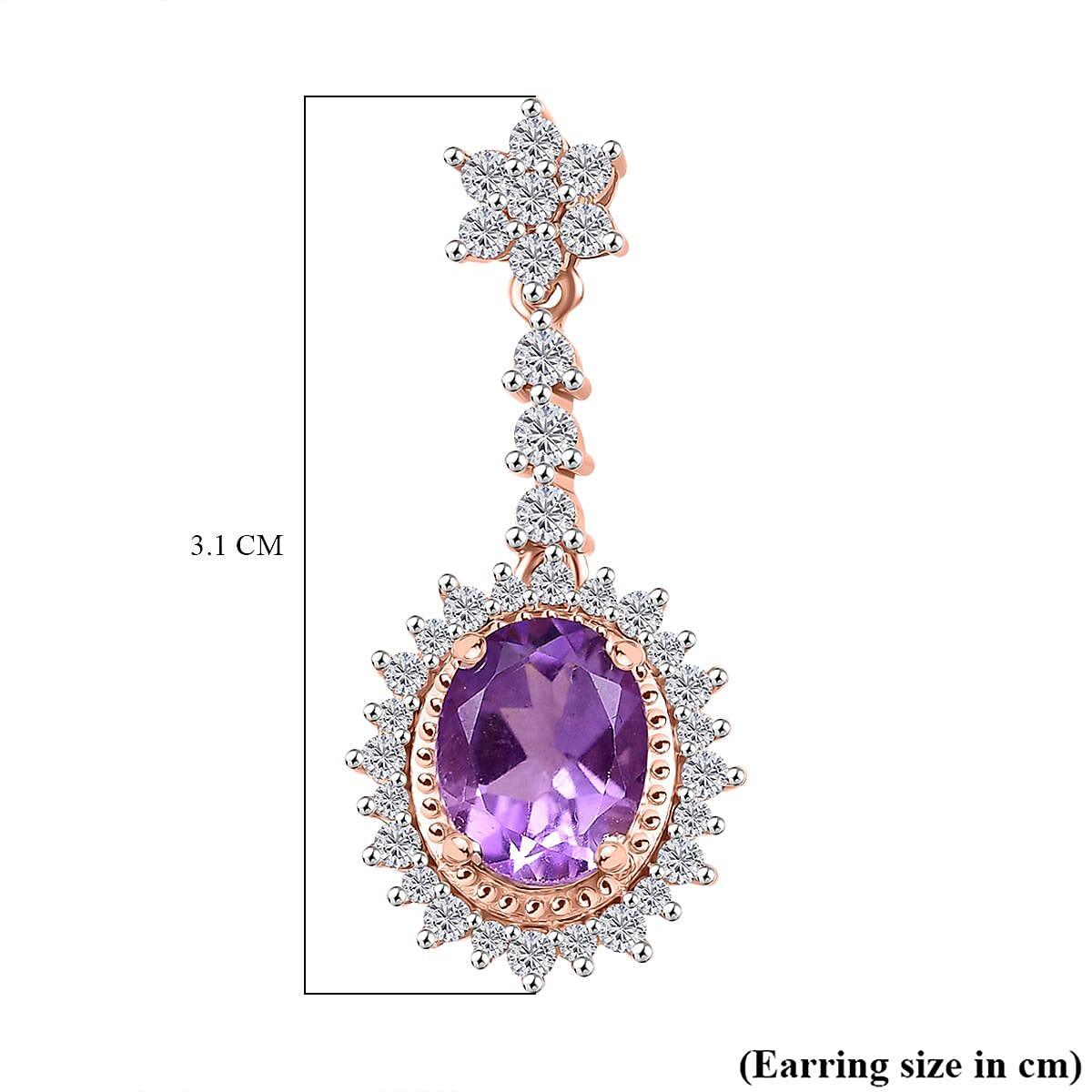 AAA Rose De France Amethyst and White Zircon Dangling Halo Earrings in 18K Vermeil Rose Gold Plated Sterling Silver 8040789 4