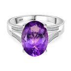 AAA Rose De France Amethyst & White Zircon Solitaire Ring in Rhodium Overlay Sterling Silver 5.68 Ct.