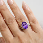 AAA Rose De France Amethyst & White Zircon Solitaire Ring in Rhodium Overlay Sterling Silver 5.68 Ct.