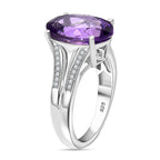AAA Rose De France Amethyst & White Zircon Solitaire Ring in Rhodium Overlay Sterling Silver 5.68 Ct.