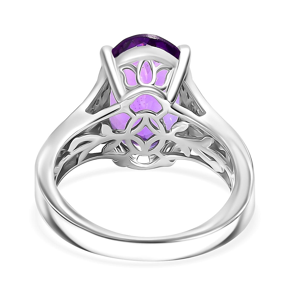 AAA Rose De France Amethyst and White Zircon Solitaire Ring in Rhodium Overlay Sterling Silver 8043432 5