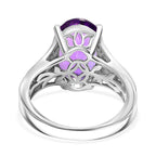 AAA Rose De France Amethyst & White Zircon Solitaire Ring in Rhodium Overlay Sterling Silver 5.68 Ct.