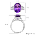 AAA Rose De France Amethyst & White Zircon Solitaire Ring in Rhodium Overlay Sterling Silver 5.68 Ct.