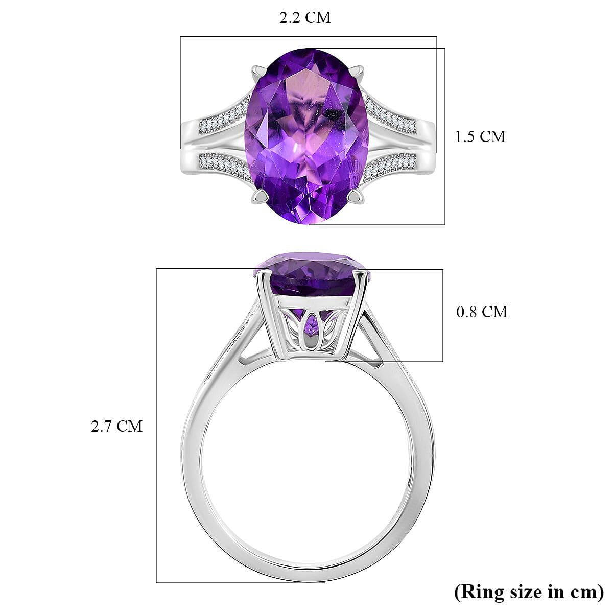 AAA Rose De France Amethyst and White Zircon Solitaire Ring in Rhodium Overlay Sterling Silver 8043432 6