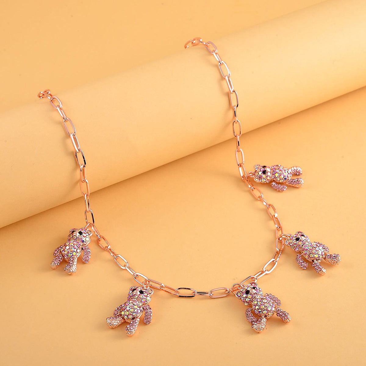 Pink Austrian Crystal Bear Charm Necklace (Size - 20-2 Inch Ext.) in Rose Gold Tone 7265567 1