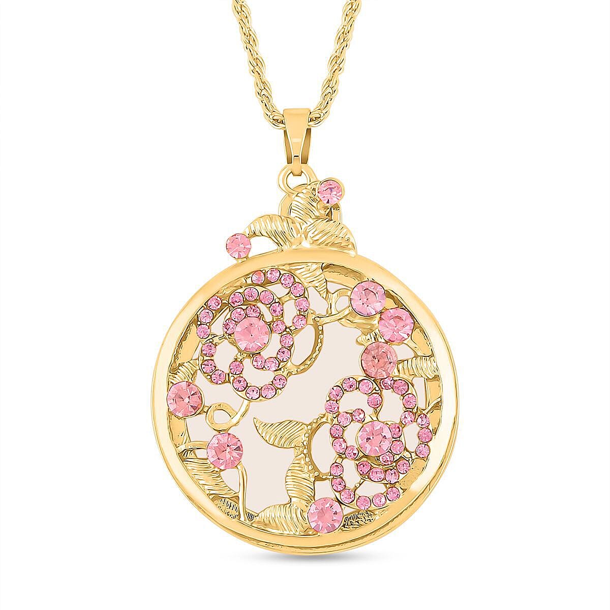 Pink Austrian Crystal and Magnifying Glass Pendant with Chain (Size 24-2 Inch Extender) in Yellow Gold Tone 4128647 0