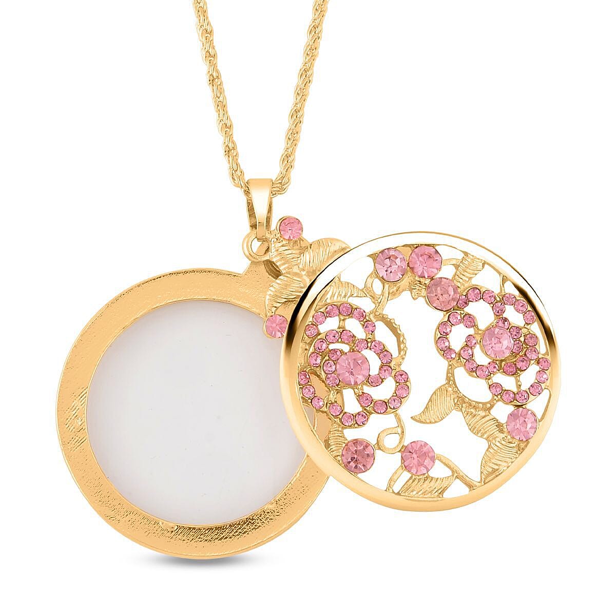 Pink Austrian Crystal and Magnifying Glass Pendant with Chain (Size 24-2 Inch Extender) in Yellow Gold Tone 4128647 3