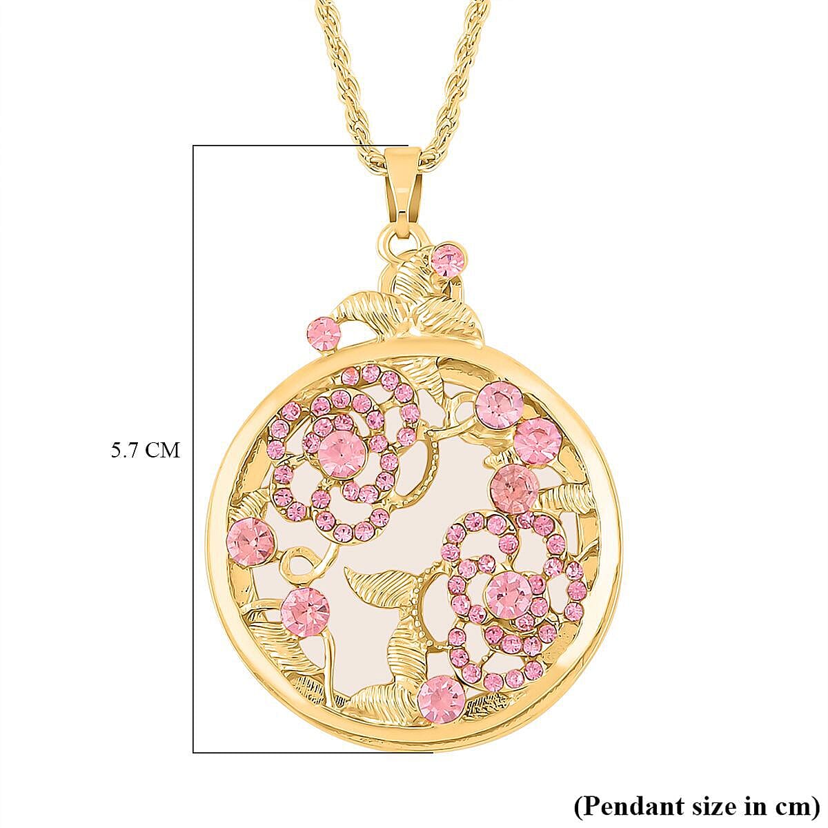 Pink Austrian Crystal and Magnifying Glass Pendant with Chain (Size 24-2 Inch Extender) in Yellow Gold Tone 4128647 4