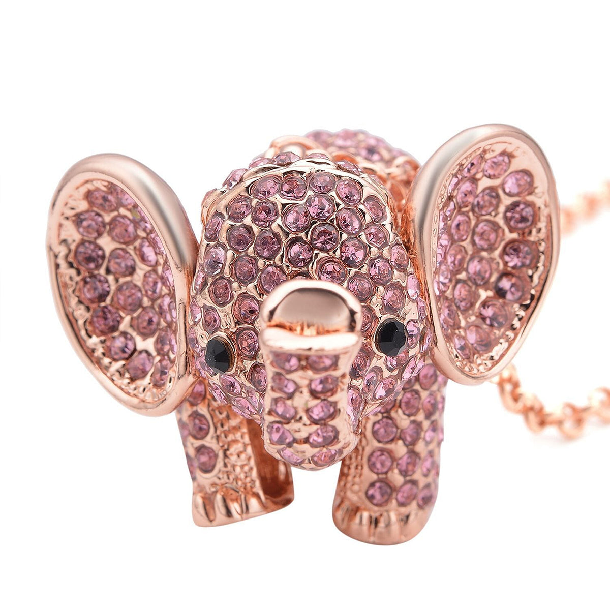 Pink &amp; Black Crystal Glamorous Elephant Theme Necklace (Size - 24+2 Ext) in Rose Gold Tone V32578258 2