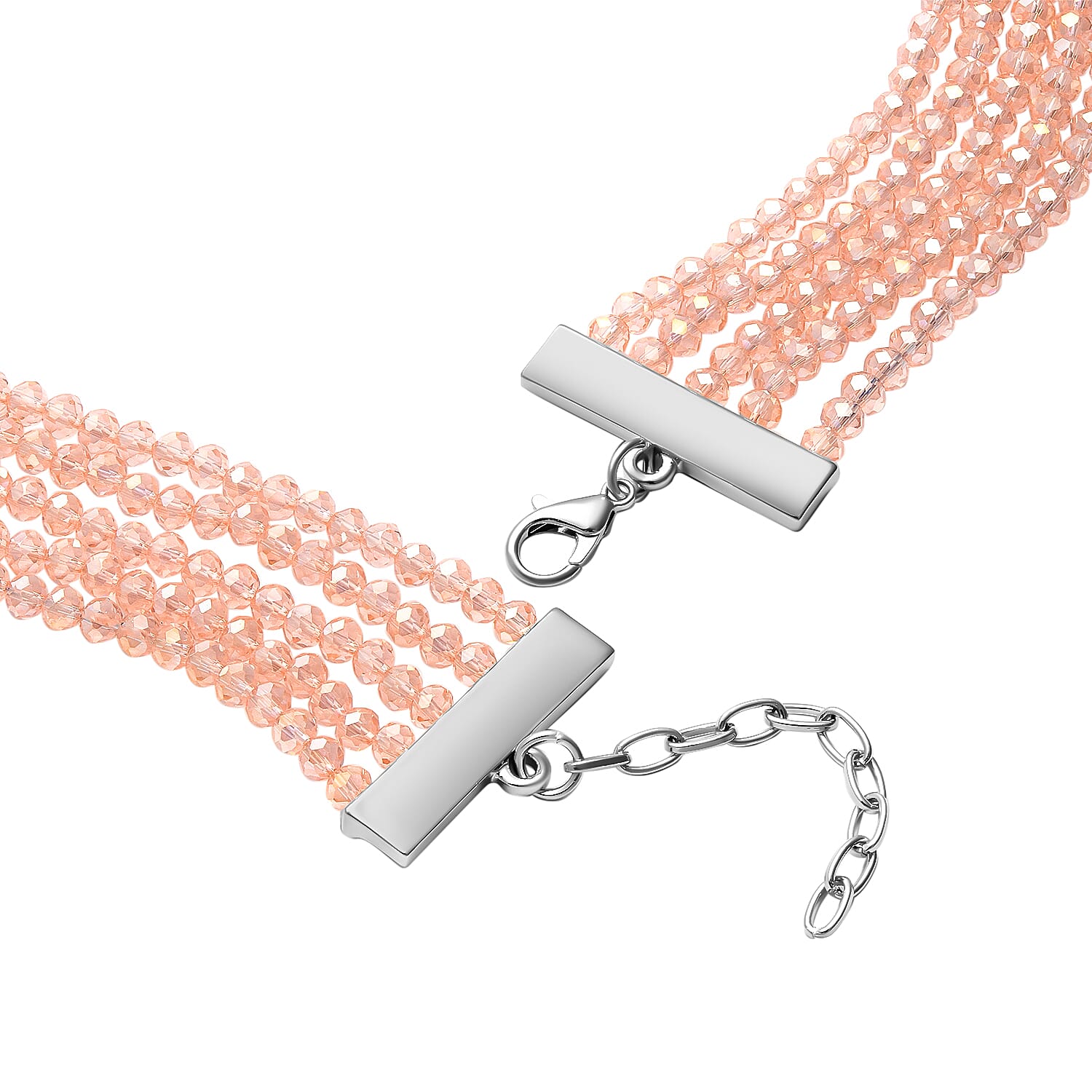 Pink Cat Eye, White Austrian Crystal, Simulated Diamond and Pink Colour Beads Necklace (Size 22) in Silver Tone 6326696 4