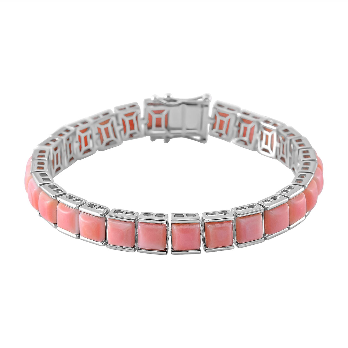 Pink Conch Shell Line Bracelet (Size - 7) in Rhodium Overlay Sterling Silver, Silver Wt. 16 Gms 35.000 Ct. 7803845 0