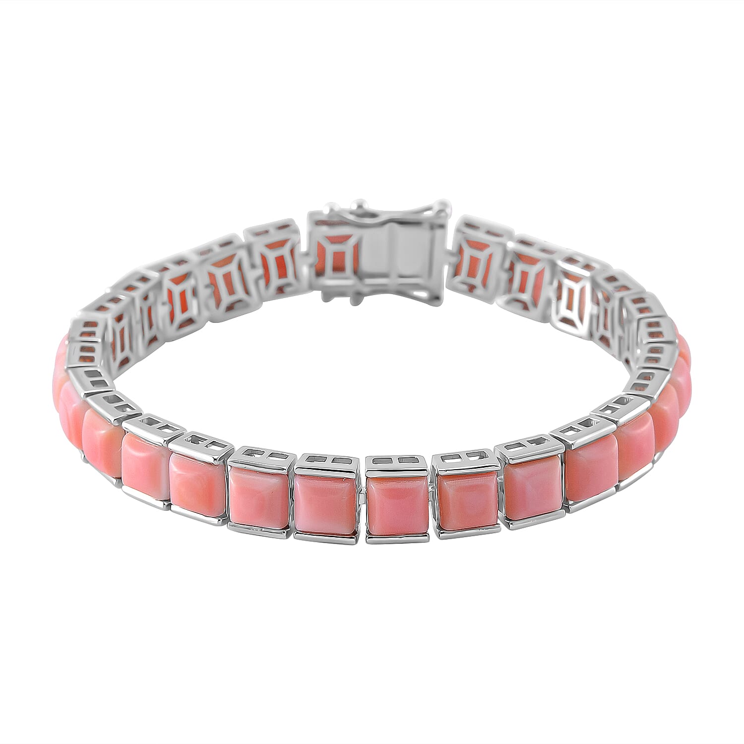 Pink Conch Shell Line Bracelet (Size - 7) in Rhodium Overlay Sterling Silver, Silver Wt. 16 Gms 35.000 Ct. 7803845 0