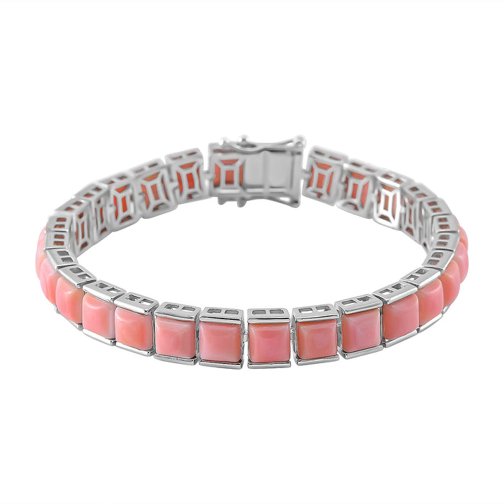 Pink Conch Shell Line Bracelet (Size - 7) in Rhodium Overlay Sterling Silver, Silver Wt. 16 Gms 35.000 Ct. 7803845 1