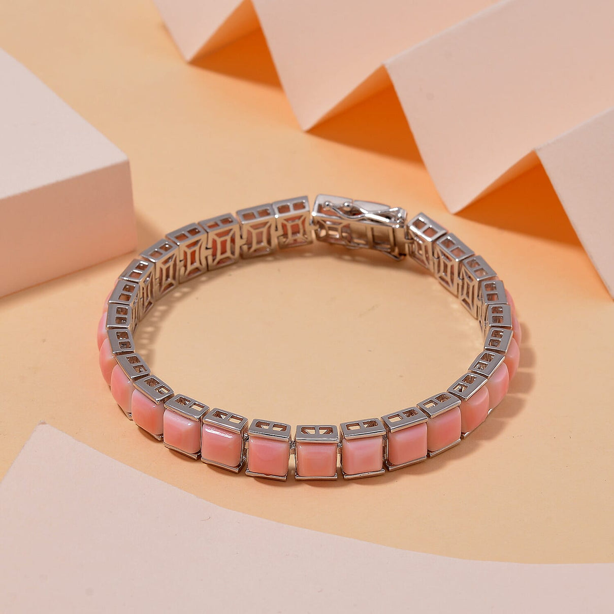 Pink Conch Shell Line Bracelet (Size - 7) in Rhodium Overlay Sterling Silver, Silver Wt. 16 Gms 35.000 Ct. 7803845 2