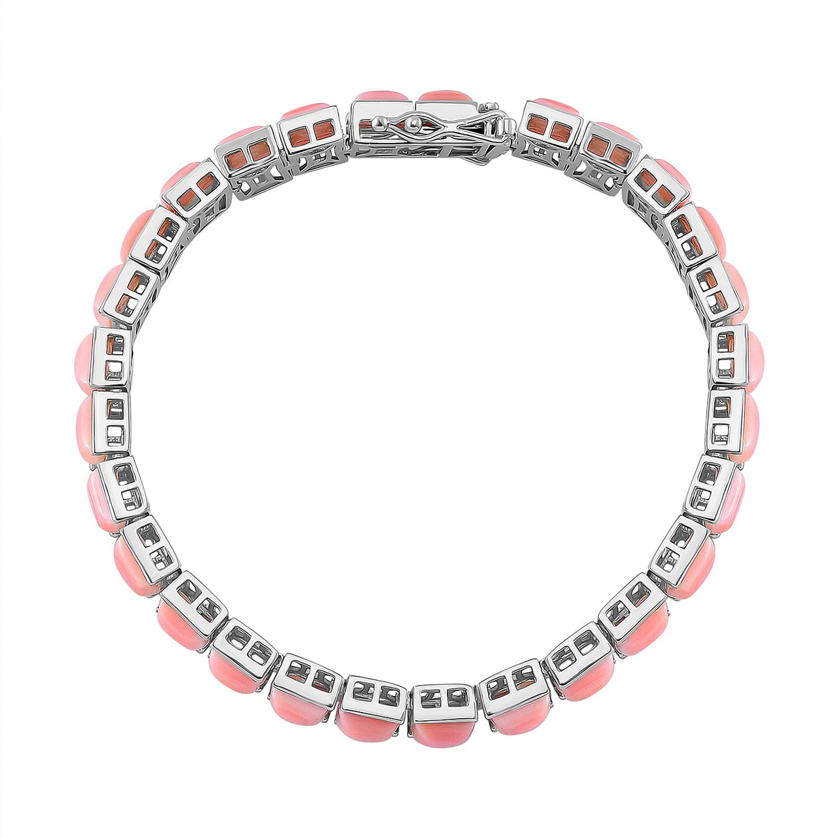 Pink Conch Shell Line Bracelet (Size - 7) in Rhodium Overlay Sterling Silver, Silver Wt. 16 Gms 35.000 Ct. 7803845 4