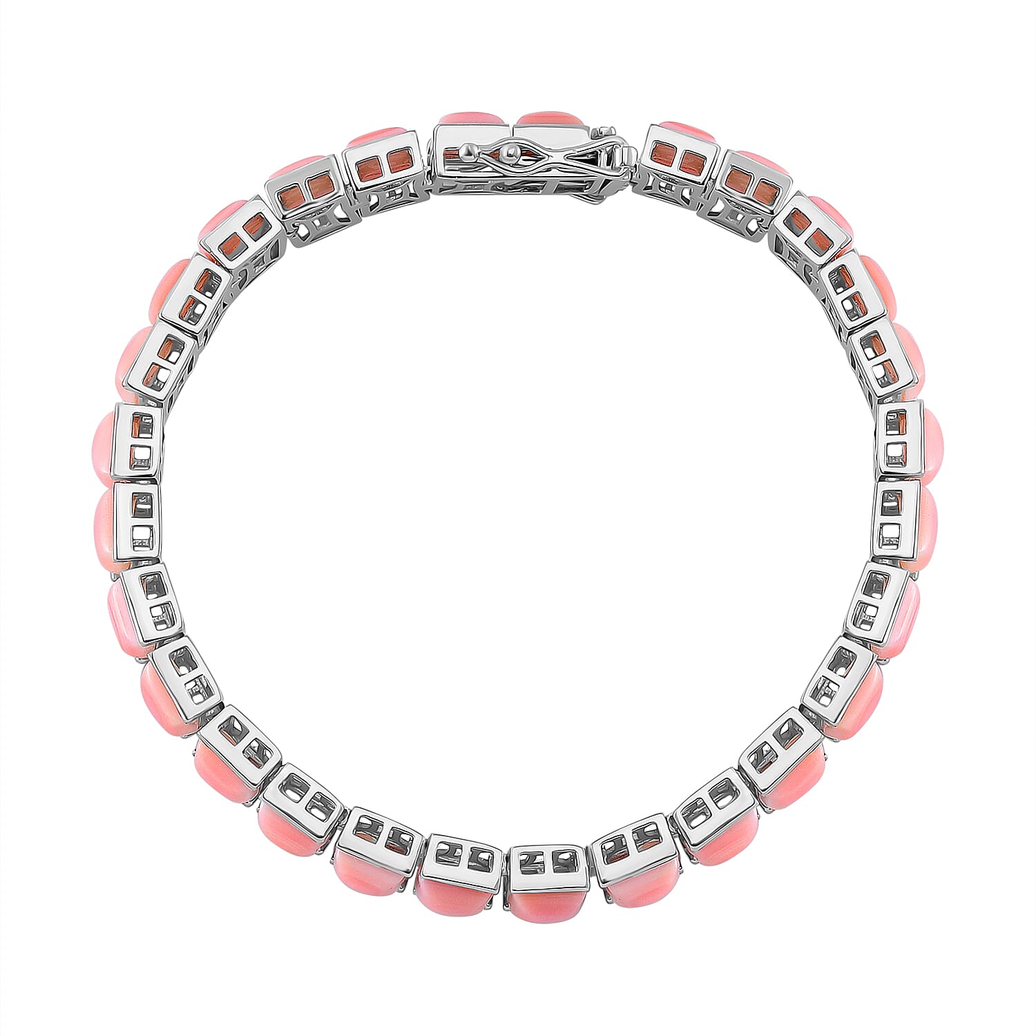 Pink Conch Shell Line Bracelet (Size - 7) in Rhodium Overlay Sterling Silver, Silver Wt. 16 Gms 35.000 Ct. 7803845 4