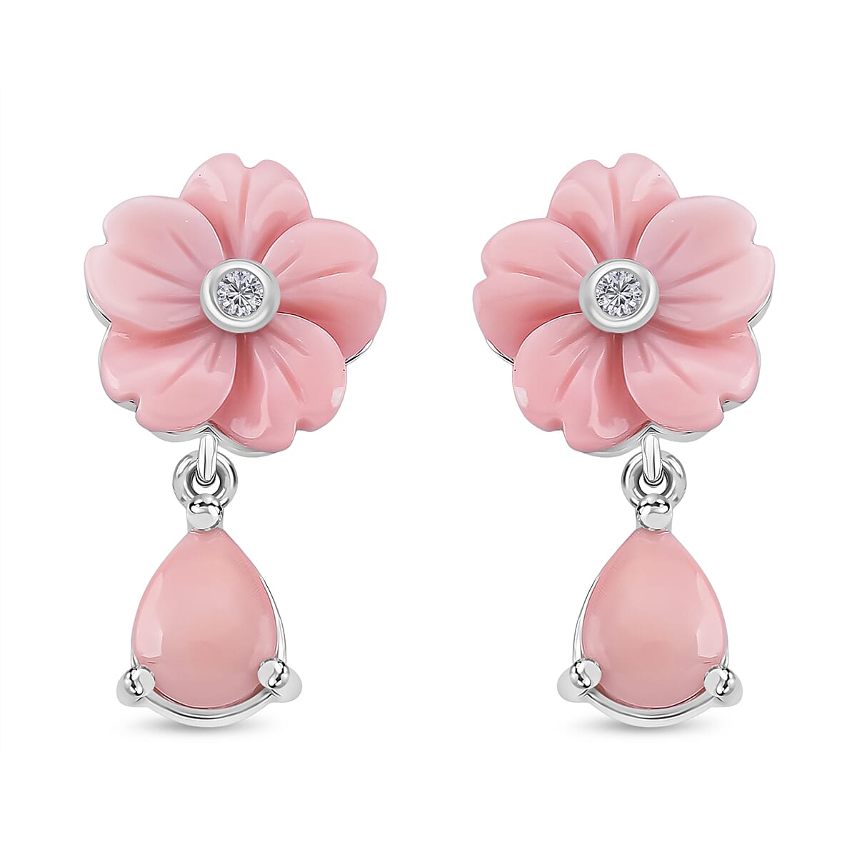 Queen Conch Shell and Moissanite Floral Drop Earring with Push Back in Rhodium Overlay Sterling Silver 8.27 Ct. 8187193 0