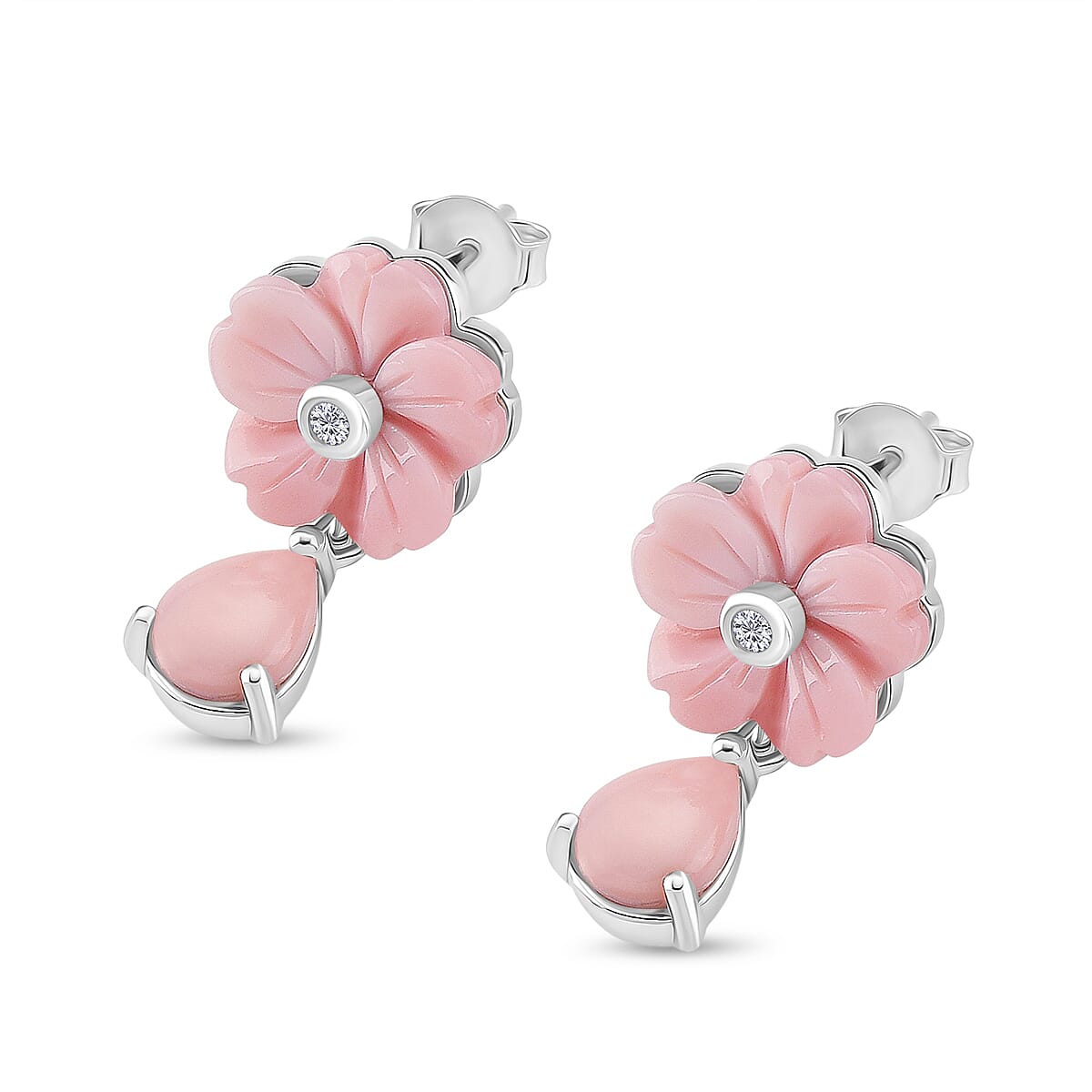 Queen Conch Shell and Moissanite Floral Drop Earring with Push Back in Rhodium Overlay Sterling Silver 8.27 Ct. 8187193 3
