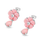 Queen Conch Shell & Moissanite Cluster Earring with Push Back in Rhodium Overlay Sterling Silver 8.27 Ct.
