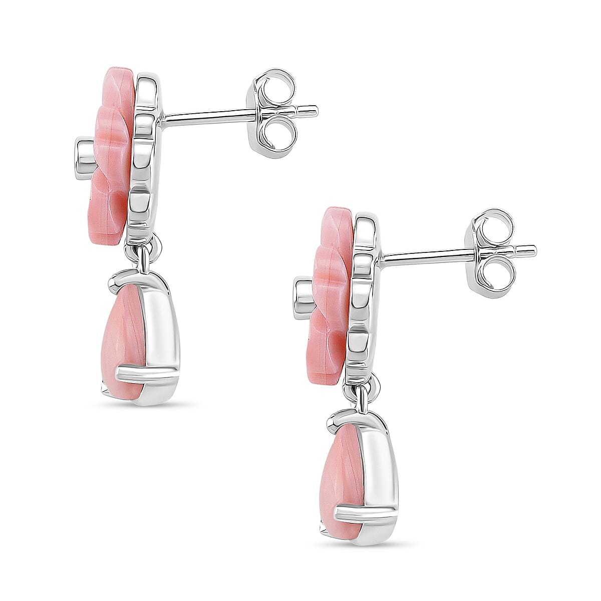Queen Conch Shell and Moissanite Floral Drop Earring with Push Back in Rhodium Overlay Sterling Silver 8.27 Ct. 8187193 4
