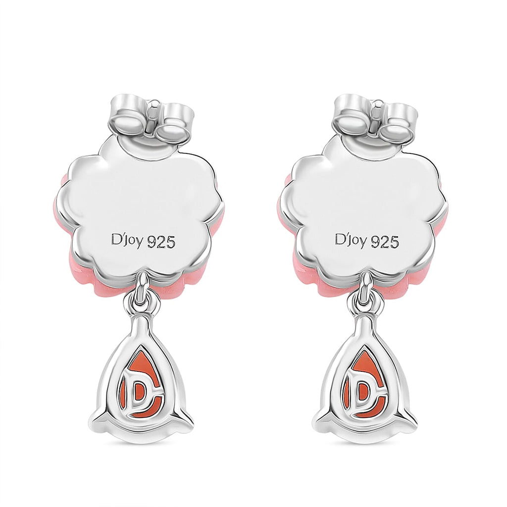 Queen Conch Shell & Moissanite Cluster Earring with Push Back in Rhodium Overlay Sterling Silver 8.27 Ct.