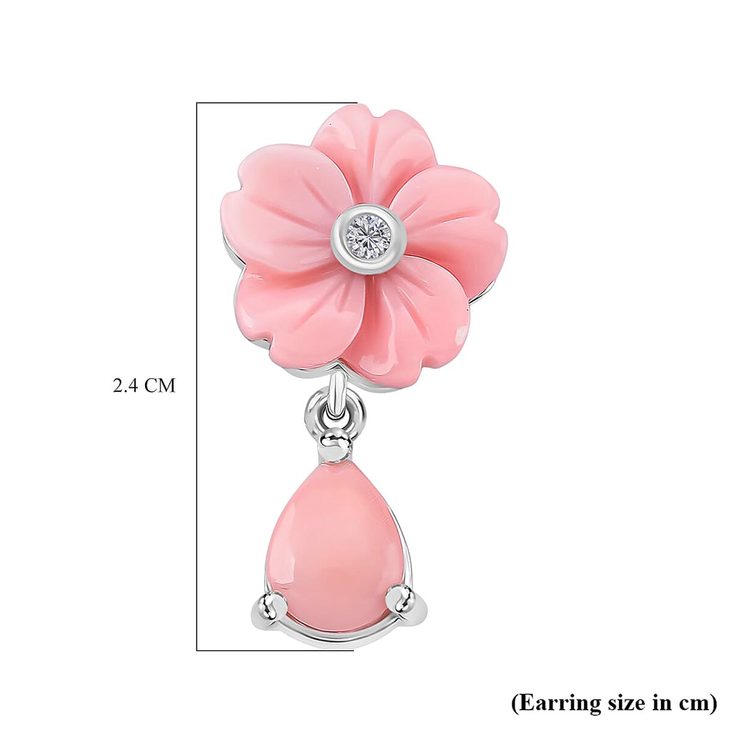 Queen Conch Shell & Moissanite Cluster Earring with Push Back in Rhodium Overlay Sterling Silver 8.27 Ct.
