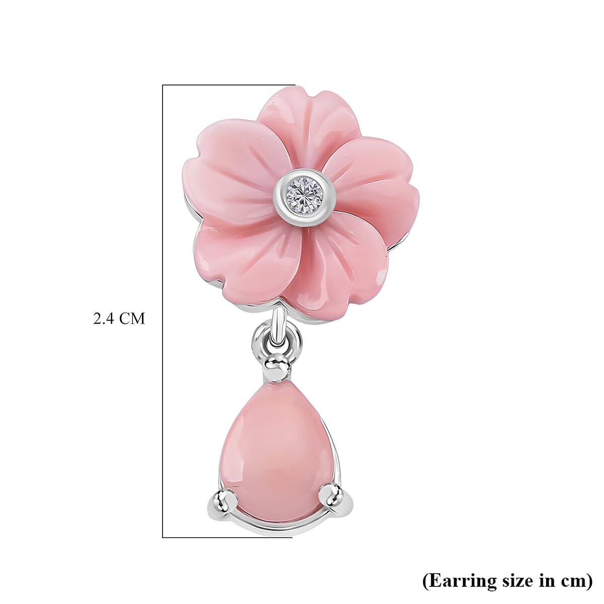 Queen Conch Shell and Moissanite Floral Drop Earring with Push Back in Rhodium Overlay Sterling Silver 8.27 Ct. 8187193 6