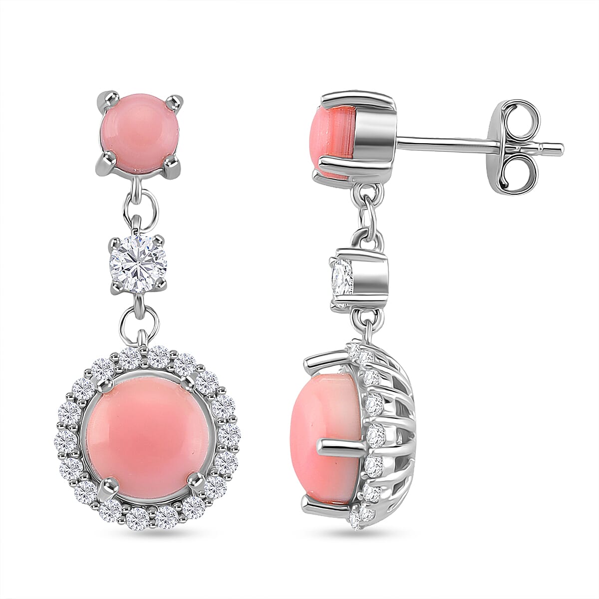 Queen Conch Shell and Moissanite Dangling Earring with Push Back in Rhodium Overlay Sterling Silver 5.80 Ct. 8187195 0