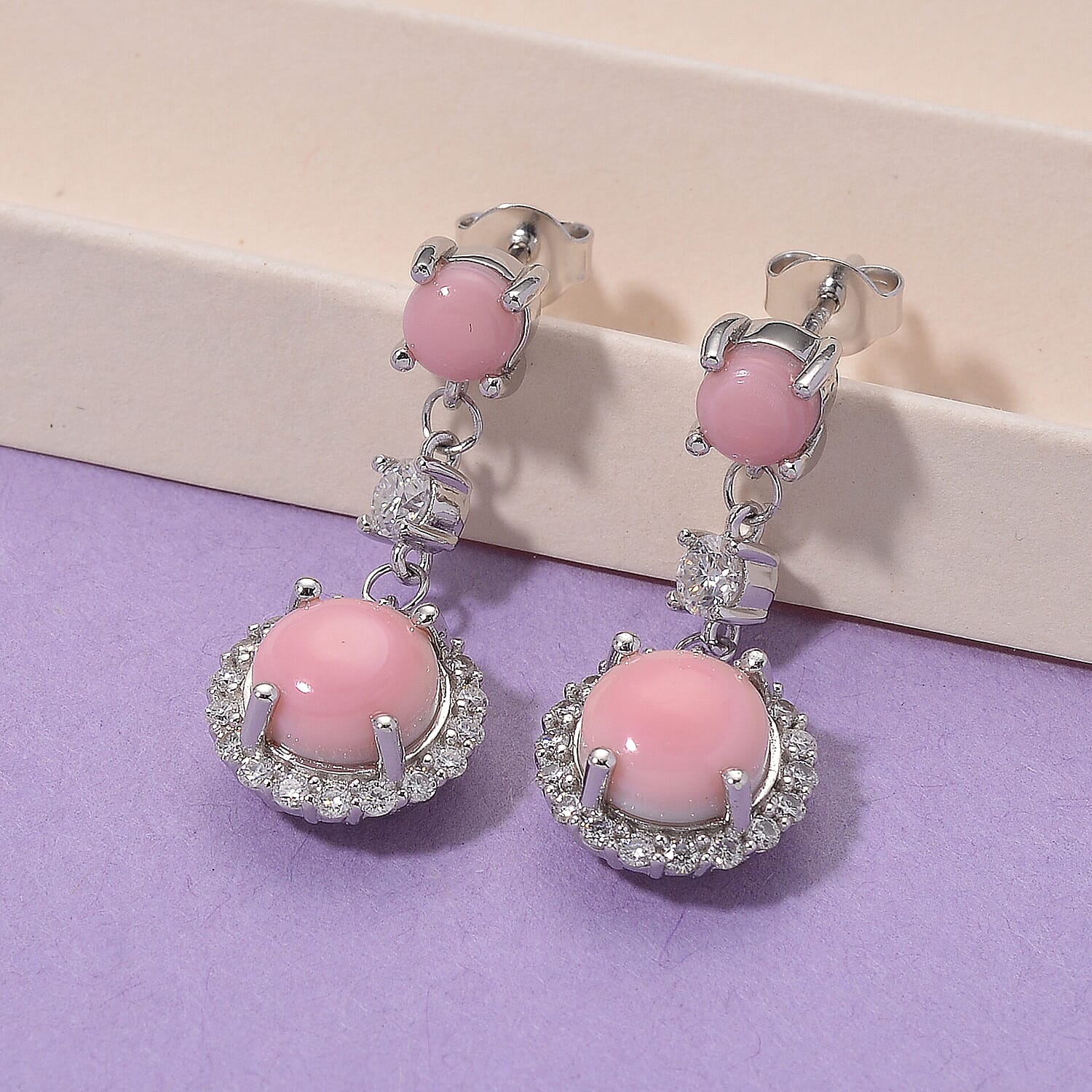Queen Conch Shell and Moissanite Dangling Earring with Push Back in Rhodium Overlay Sterling Silver 5.80 Ct. 8187195 2