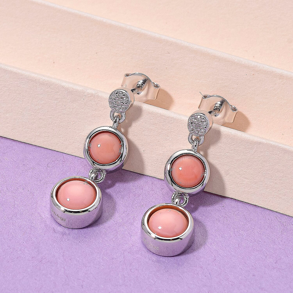 Queen Conch Shell and Moissanite Earring with Push Back in Rhodium Overlay Sterling Silver 2.27 Ct 8187190 1