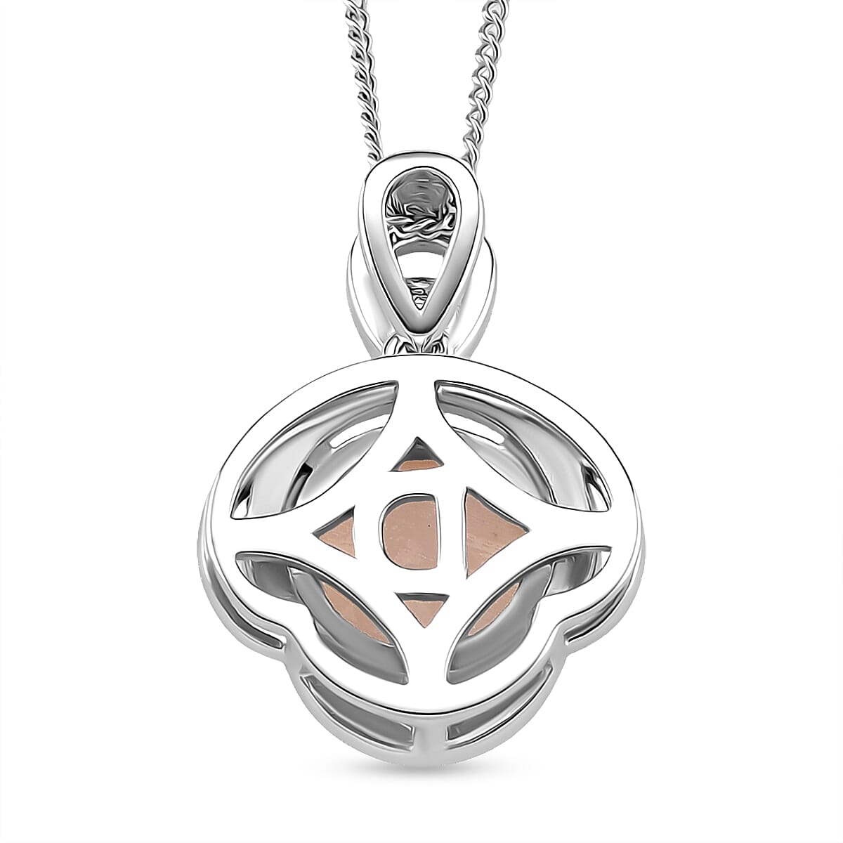 D'Joy Pink Conch Shell and Moissanite Pendant with Chain (Size 18) with Lobster Clasp in Rhodium Overlay Sterling Silver 3.18 Ct 4395460 3