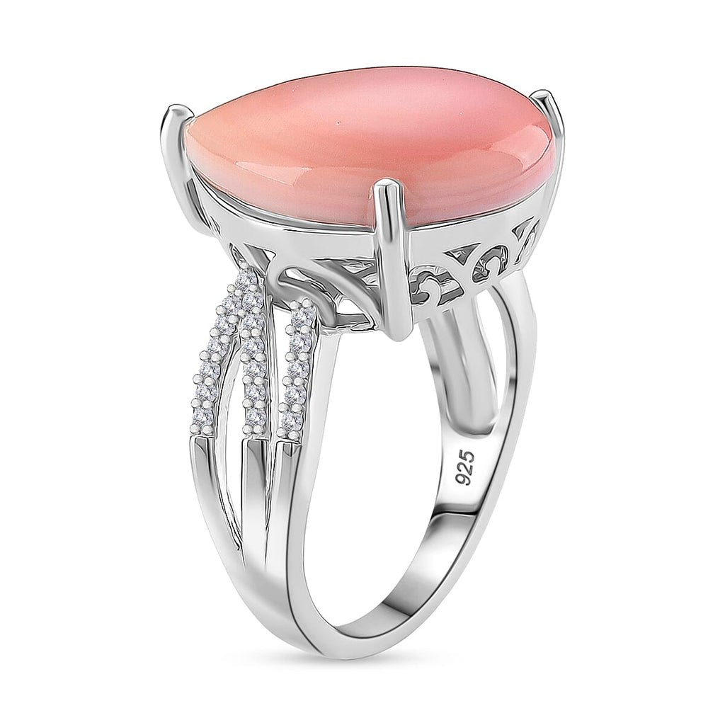 Queen Conch Shell & Moissanite Ring in Rhodium Overlay Sterling Silver 10.77 Ct.