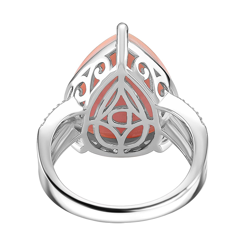 Queen Conch Shell & Moissanite Ring in Rhodium Overlay Sterling Silver 10.77 Ct.